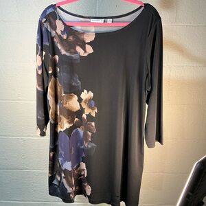 Susan Graver Black and Purple Floral Long Sleeve Tunic Women Plus Size 1X NWOT